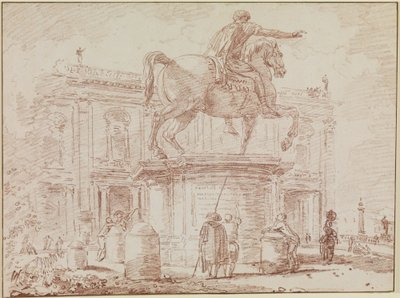 La estatua ecuestre de Marco Aurelio y el Palacio de los Conservadores en Roma de Hubert Robert