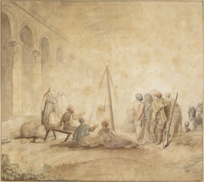 Figuras alrededor de un fuego de Hubert Robert