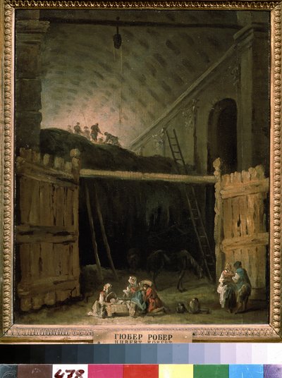 Granero de heno en una basílica. Pintura de Hubert Robert (1733-1808), óleo sobre lienzo, alrededor de 1790, arte francés. Estado A. Museo Pushkin de Bellas Artes, Moscú. de Hubert Robert