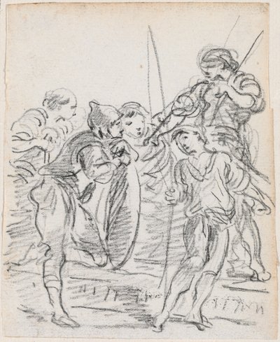 Grupo de figuras masculinas conversando de Hubert Robert