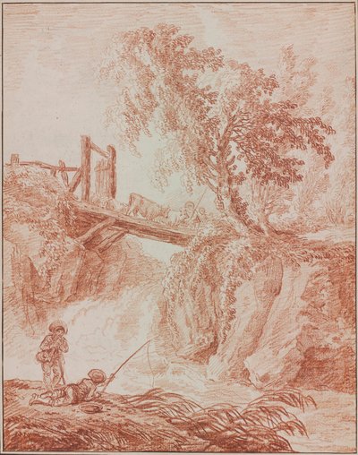 Pastores cruzando una cascada de Hubert Robert