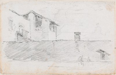 Tejados detrás de un Muro de Hubert Robert