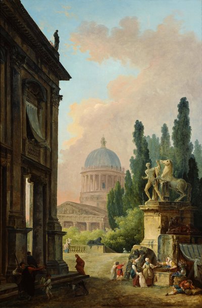 Vista imaginaria de Roma con el domador de caballos del Monte Cavallo de Hubert Robert