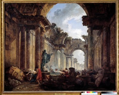 Vista imaginaria de la Gran Galería del Louvre en ruinas. Pintura de Hubert Robert (1733-1808) de Hubert Robert