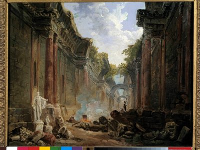 Vista imaginaria de la Gran Galería del Louvre en ruinas de Hubert Robert