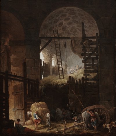 Interior de la Villa Giulia con segadores de Hubert Robert