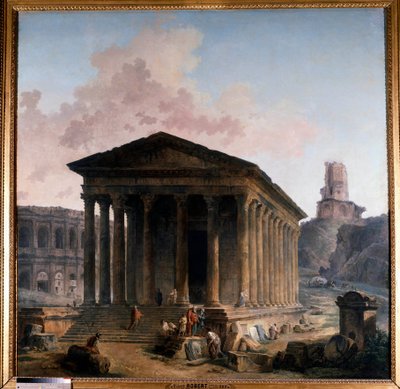 La maison carree, les arenes et la torre Magne en Nimes de Hubert Robert