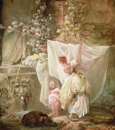 Lavandera y niño, 1761 de Hubert Robert