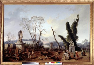 Le Carpet Vert en el momento de la tala de árboles en el invierno de 1774-1775 en los jardines de Versalles (en primer plano, el Rey Luis XVI y la Reina María Antonieta). El tapiz verde también se llama la alameda real. de Hubert Robert