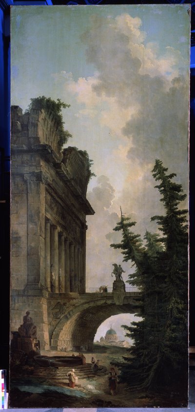 El puente viejo. Pintura de Hubert Robert (1733-1808), óleo sobre lienzo de Hubert Robert
