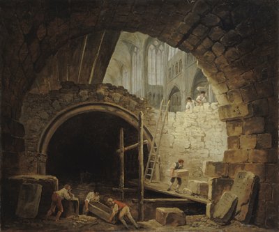 Saqueo de las tumbas reales en la Basílica de Saint-Denis, octubre de 1793, c. 1793 de Hubert Robert
