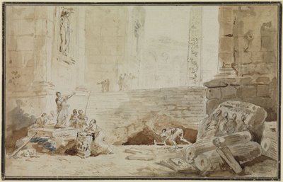 Capricho romano con una cantante callejera de Hubert Robert