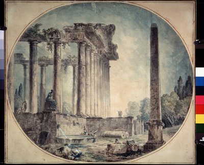 ""Ruinas antiguas y obelisco"" Acuarela de Hubert Robert (1733-1808) 1776 Estado A. Museo de Bellas Artes Pushkin, Moscú, Rusia de Hubert Robert