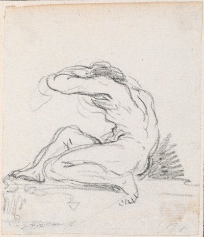 Desnudo masculino sentado con brazo sobre la cabeza, visto de lado de Hubert Robert