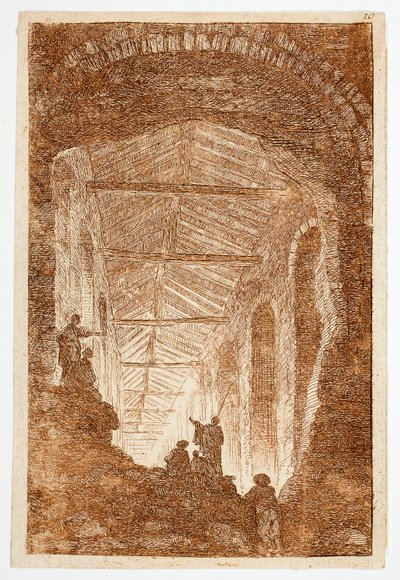 La Galería de Antigüedades, plato diez de Les Soirées de Rome de Hubert Robert
