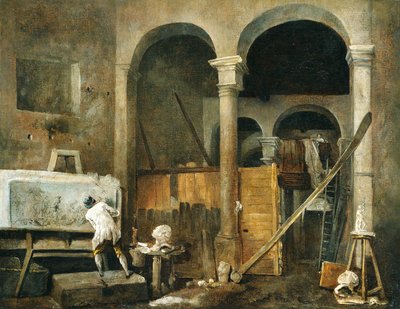 El estudio del artista, c.1760 (óleo sobre lienzo) de Hubert Robert