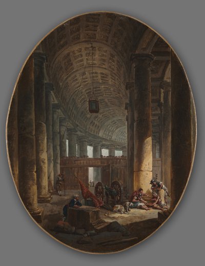 La columnata de San Pedro, Roma, durante el cónclave, c.1769 de Hubert Robert