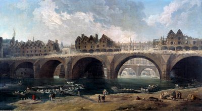 La demolición de las casas en el puente Notre-Dame en París en 1786 de Hubert Robert