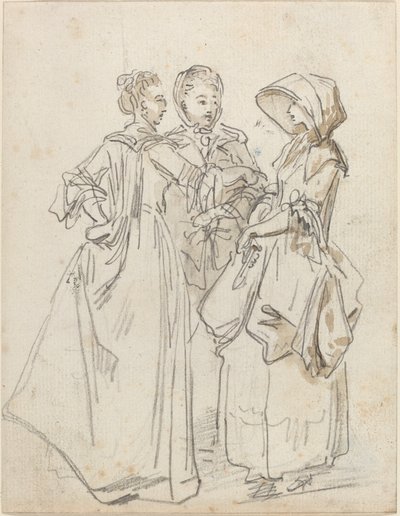 Tres damas charlando de Hubert Robert
