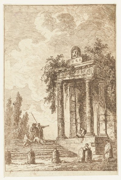 Escaleras con los cuatro hitos Les Soirees de Rome (título de la serie) Roman Faces` (título de la serie) de Hubert Robert