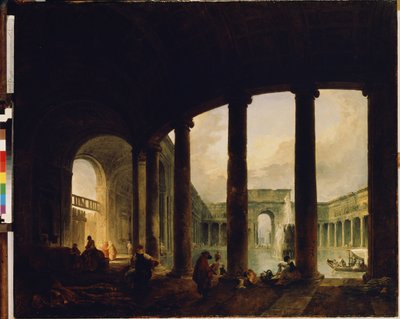""Una piscina rodeada por una columnata"" (Piscina rodeada por una columnata (¿Villa Giulia?)) Esta puede ser la Villa Giulia en Roma. Pintura de Hubert Robert (1733-1808) Museo del Hermitage San Petersburgo de Hubert Robert