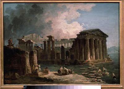 Un templo rodeado de aguas. Pintura de Hubert Robert (1733-1808), óleo sobre lienzo, alrededor de 1780, arte francés. Estado A. Museo Pushkin de Bellas Artes, Moscú. de Hubert Robert