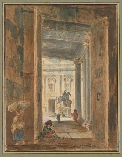 Vista del Campidoglio con la estatua de Marco Aurelio de Hubert Robert