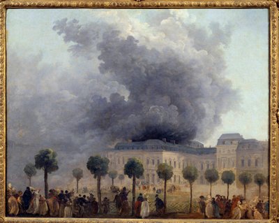 Vista del incendio de la Ópera visto desde los jardines del Palais Royal el 8/06/1781. Pintura de Hubert Robert de Hubert Robert