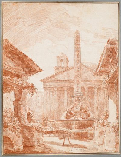 Vista de la Piazza della Rotonda en Roma con la fuente de los Tritones y la fachada del Panteón de Hubert Robert