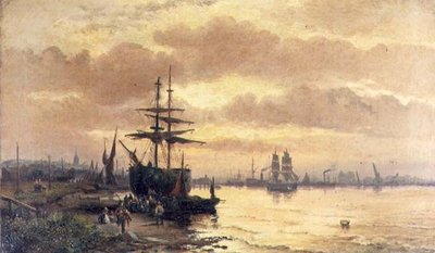 Pescadores en la Orilla de un Estuario al Atardecer de Hubert Thornley