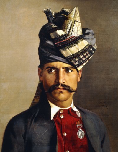 Retrato de un Khattack con tocado militar de Hubert Vos