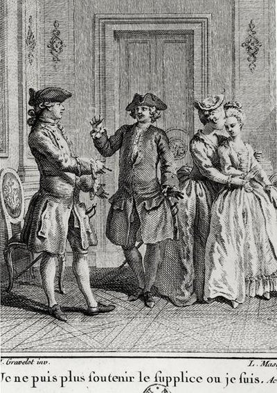 No puedo soportar más los tormentos aquí donde estoy, ilustración para Eugenie de Beaumarchais, grabado por Louis Joseph Masquelier (1741-1811) de Hubert after Gravelot