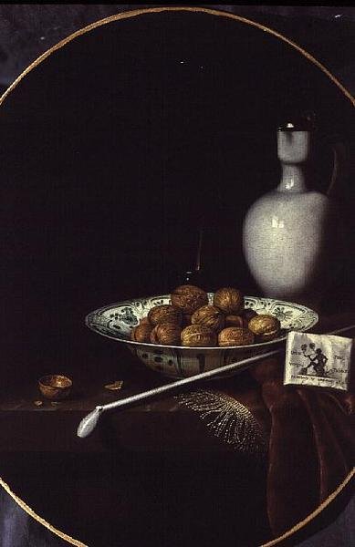Naturaleza Muerta con Nueces, Tabaco y una Pipa de Arcilla de Hubert van Ravesteyn