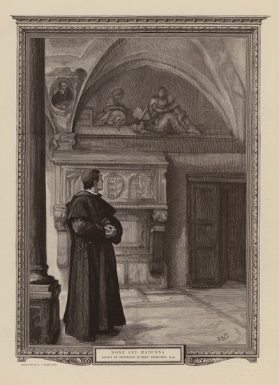Monje y Virgen (grabado) de Hubert von (after) Herkomer