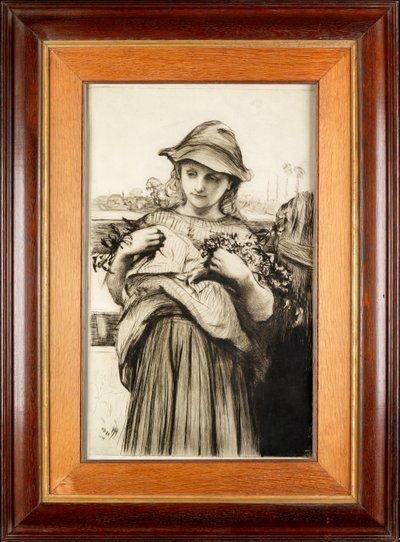 Una niña con flores de Hubert von Herkomer