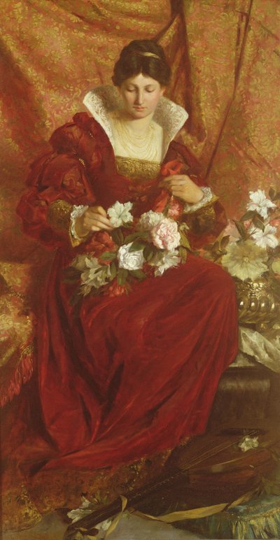 Una dama arreglando flores de Hubert von Herkomer