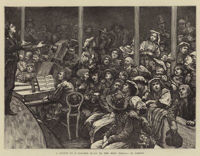 Un boceto en un concierto dado a los pobres italianos en Londres de Hubert von Herkomer