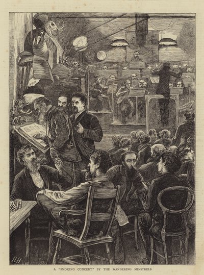 Un concierto de fumadores por los trovadores errantes de Hubert von Herkomer