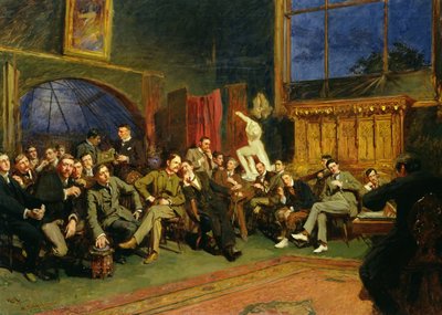 Tarde en el estudio con mis estudiantes, 1886 de Hubert von Herkomer