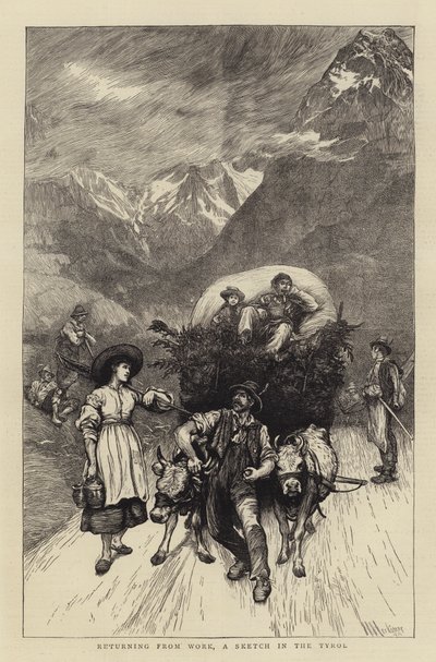 Regresando del trabajo, un boceto en el Tirol de Hubert von Herkomer