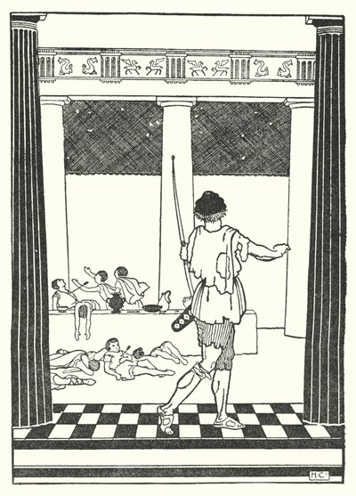Odiseo matando a los pretendientes de Penélope (litografía) de Hugh Chesterman