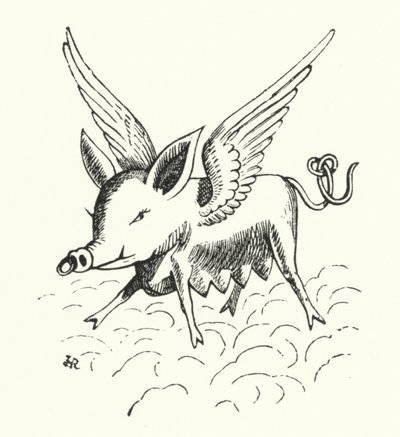 Cerdo volador (litografía) de Hugh Rowley