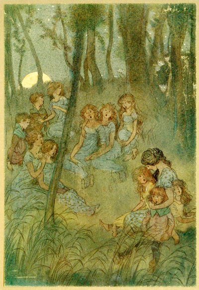 Y cada noche las hadas del prado, mira que cantan, de Las alegres comadres de Windsor, 1910 de Hugh Thomson
