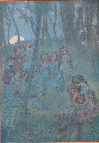 Y hadas del prado nocturno, miren que canten, ilustración de Las Alegres Comadres de Windsor, 1910 de Hugh Thomson