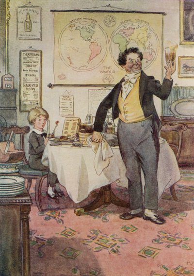 David Copperfield y el camarero en Yarmouth (litografia en color) de Hugh Thomson