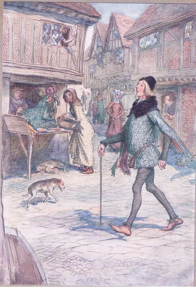 ¿No levanta la cabeza, como si fuera? ¿Y camina con paso firme?, ilustración de Las Alegres Comadres de Windsor, 1910 de Hugh Thomson