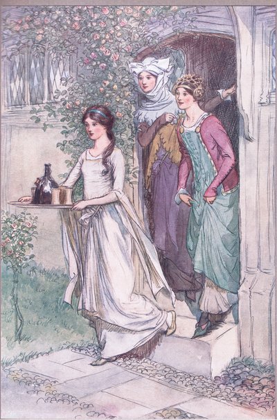 "Entra Anne Page con vino, seguida por Mistress Ford y Mistress Page", ilustración de 