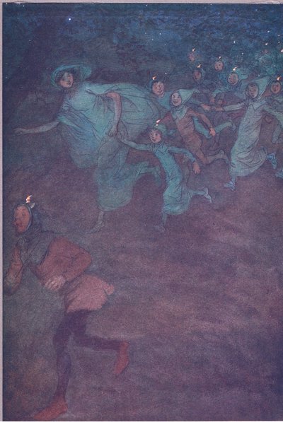 Entran Sir Hugh Evans, Anne Page y los demás, ilustración de Las Alegres Comadres de Windsor, 1910 de Hugh Thomson