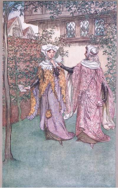 Aquí está el hermano gemelo de tu carta, ilustración de Las Alegres Comadres de Windsor, 1910 de Hugh Thomson