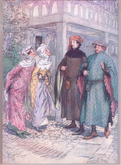 ¿Qué pasa, dulce Frank? ¿Por qué estás melancólico?, ilustración de Las Alegres Comadres de Windsor, 1910 de Hugh Thomson